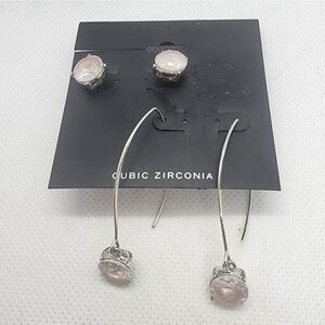 NWT Metal Set of 2 Cubic Zirconia Earrings